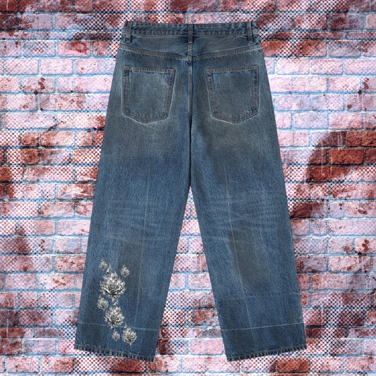 "BLOOM WHERE YOU ARE" Chrome Graphic Baggy Grunge Straight-Leg Jeans