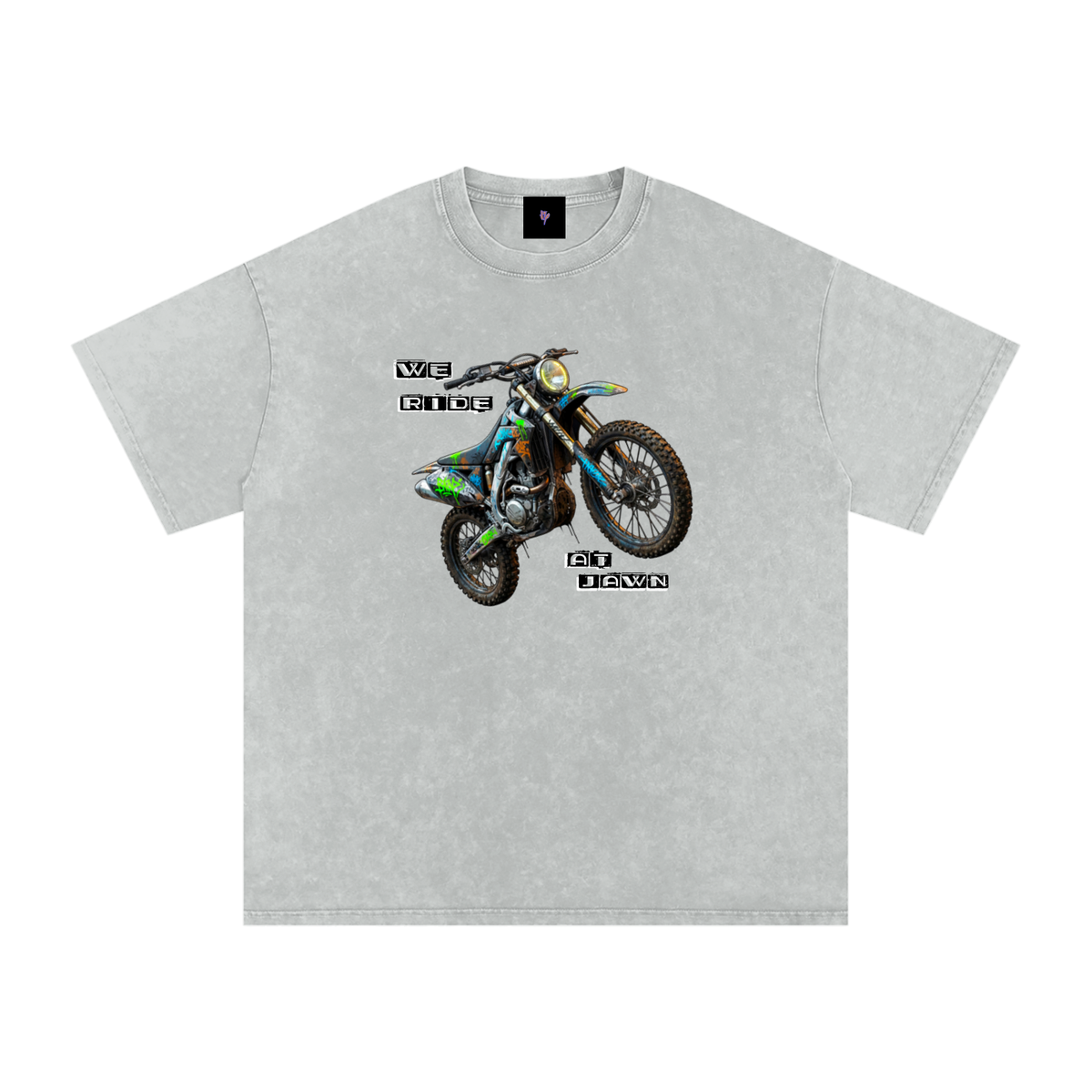 "WE RIDE AT JAWN" Graphic Faded Wash Oversized Tee