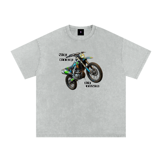 "WE RIDE AT JAWN" Graphic Faded Wash Oversized Tee
