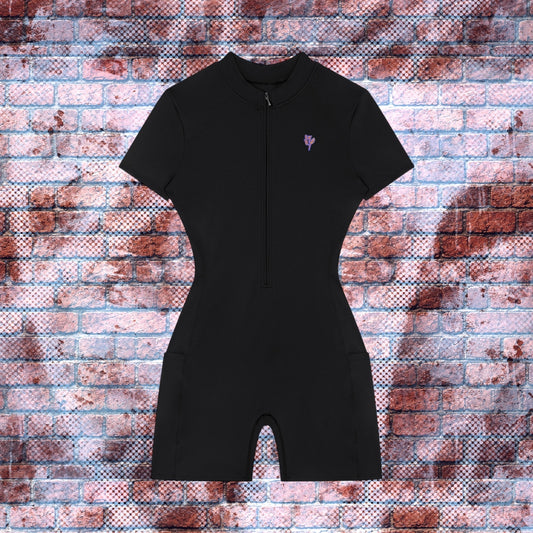 "N96 Neon Graffiti Logo" Quarter-Zip Short Sleeve Active Romper