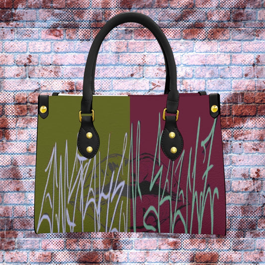 "Unspoken Soulz" Graphic Print Split Color Block Handbag (Money Mantra/Wine-Oh/Spoil’D Milk)