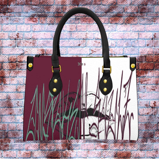 "Unspoken Soulz" Graphic Print Split Color Block Handbag (Money Mantra/Wine-Oh/Spoil’D Milk)