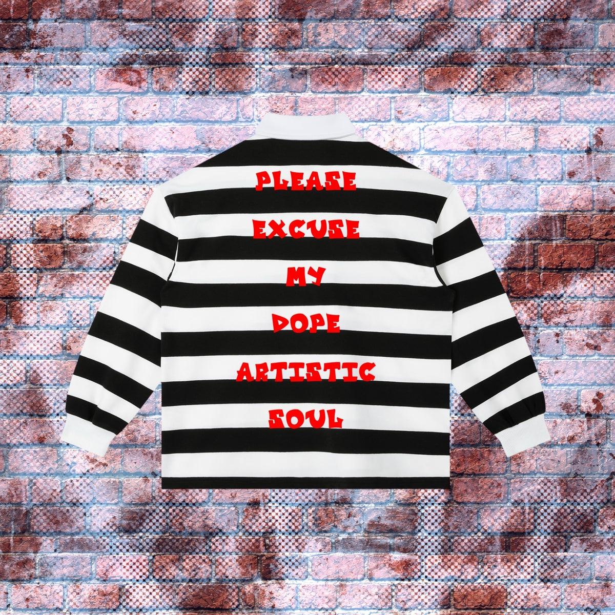 "P.E.M.D.A.S." Statement Color-Block Striped Polo Shirt (White/Black)