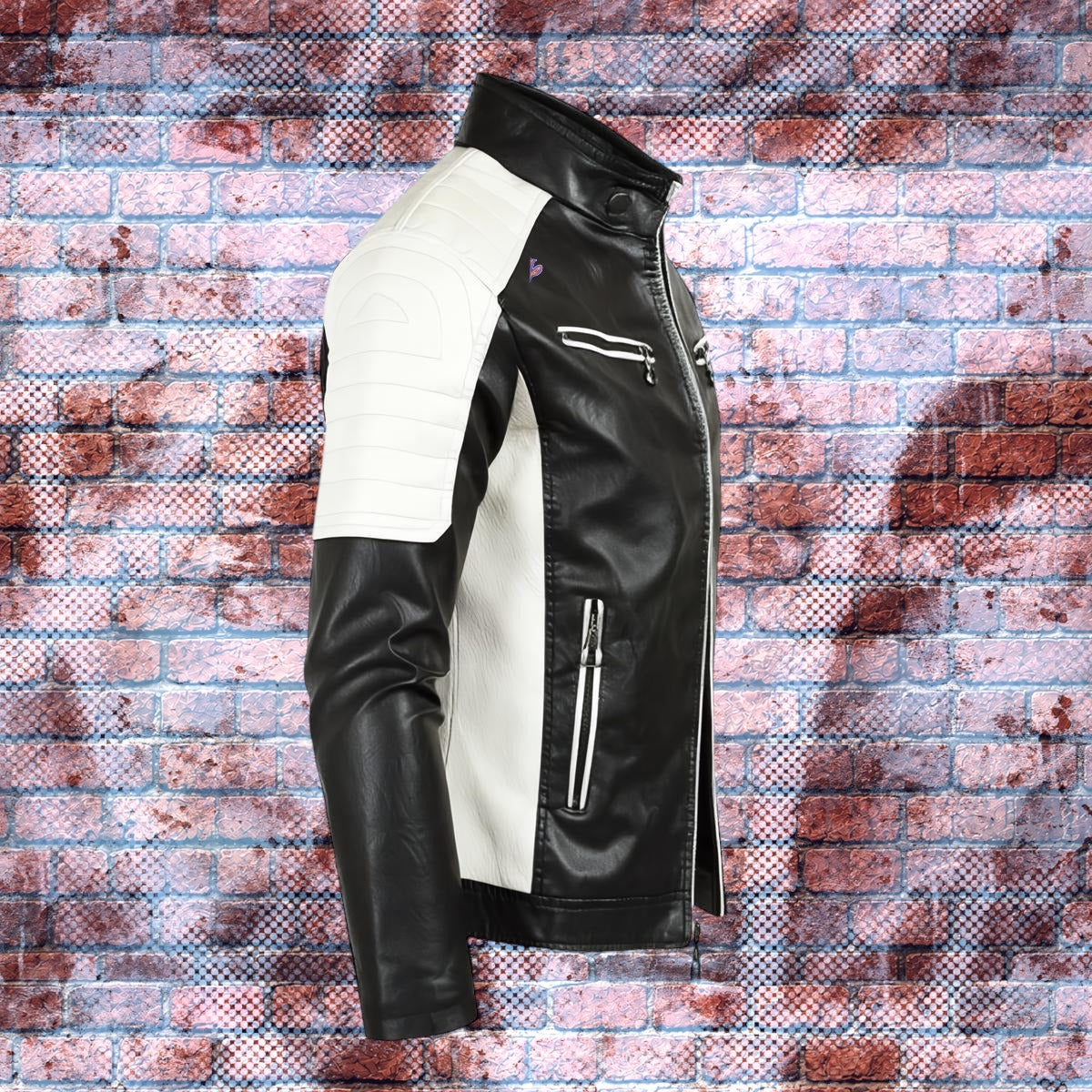 "AMBITION ON" Graphic Statement Faux Leather Moto Biker Jacket (White/Black/Fury Red)