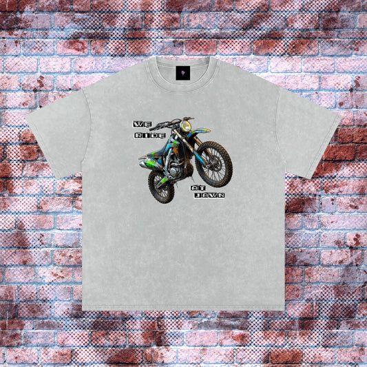 "WE RIDE AT JAWN" Graphic Faded Wash Oversized Tee