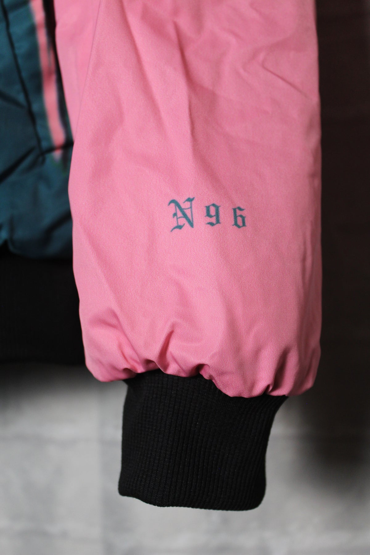 "Unspoken Soulz" Graphic Print Color Block Bomber Jacket (Poetic Gardenz/Pink Carnation/Storm Grey)