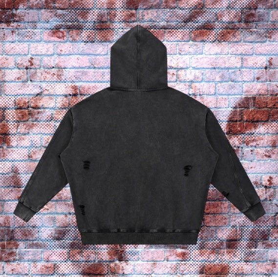 "MADE UNDER PRESSURE" Faded Distressed Panel Hoodie