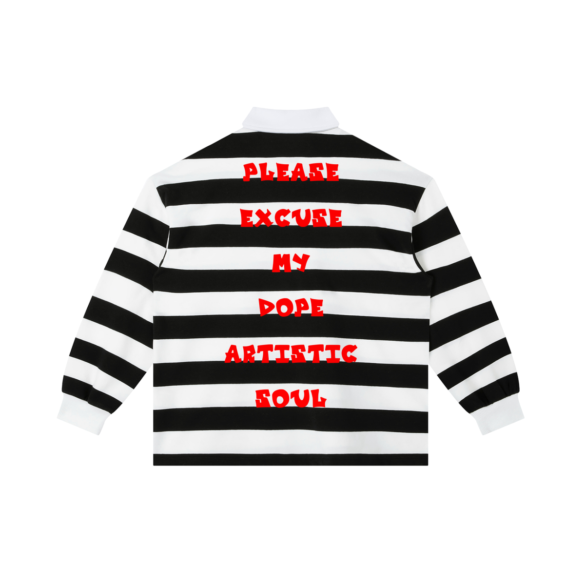 "P.E.M.D.A.S." Statement Color-Block Striped Polo Shirt (White/Black)