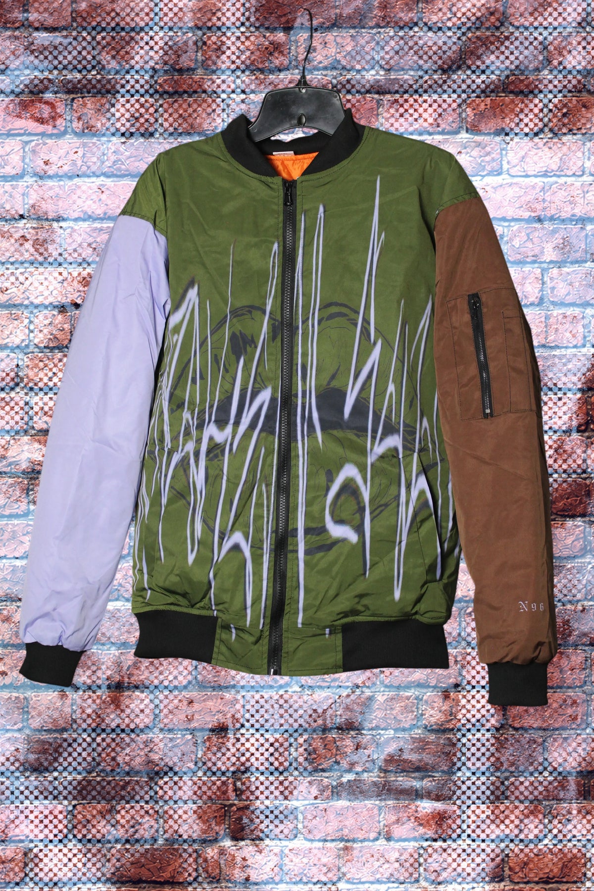 "Unspoken Soulz" Graphic Print Color Block Bomber Jacket (Money Mantra/Grit/Lavender Lake)