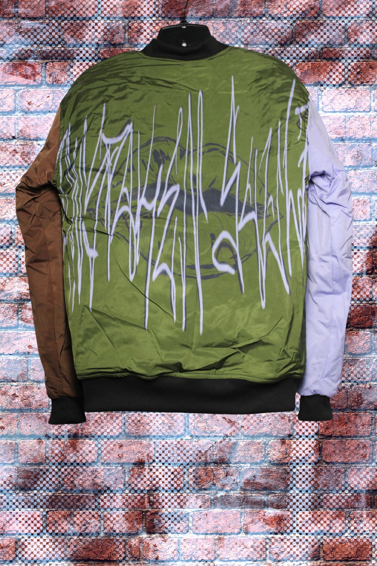 "Unspoken Soulz" Graphic Print Color Block Bomber Jacket (Money Mantra/Grit/Lavender Lake)